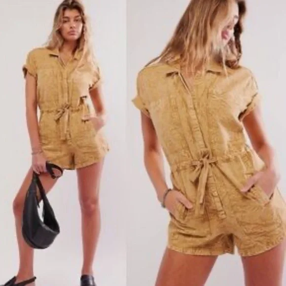 NWT Free People Rhodes Chino Romper Size Medium - Picture 5 of 14